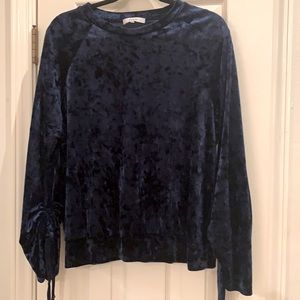 Dark Blue Velour top with ruched arm detail